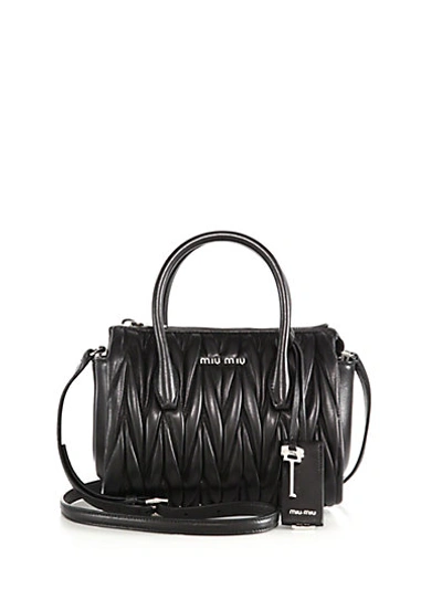 Miu Miu Matelasse Mini Leather Zip Satchel In Black