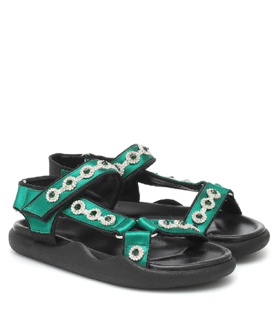 Shop Christopher Kane Crystal-embellished Satin Sandals In Green