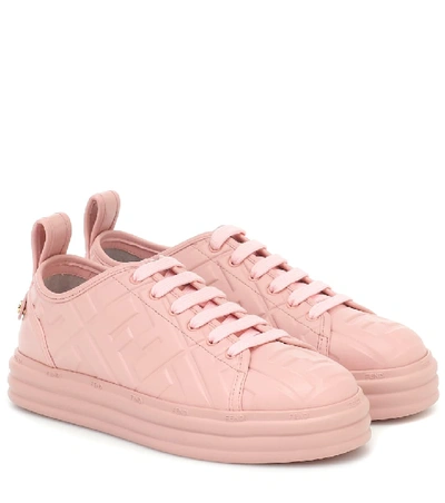 Shop Fendi Ff Embossed Leather Sneakers In Pink