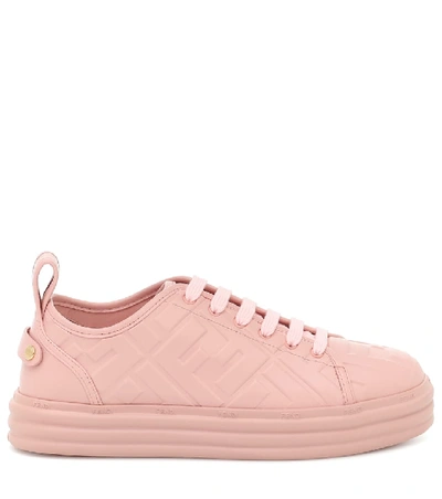 Shop Fendi Ff Embossed Leather Sneakers In Pink