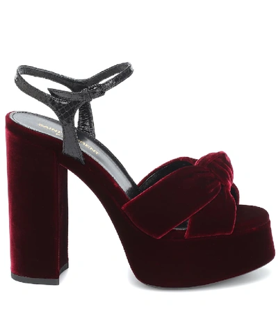 Shop Saint Laurent Bianca 125 Velvet Platform Sandals In Red