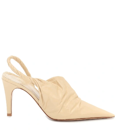 Shop Bottega Veneta Point Leather Slingback Pumps In Butter