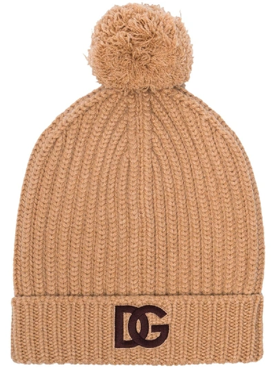 Shop Dolce & Gabbana Dg Logo-embroidered Beanie Hat In Brown