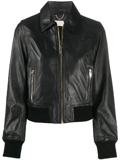 Shop Michael Michael Kors Rib-trimmed Biker Jacket In Black