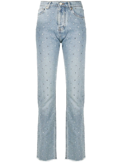 Shop Alexandre Vauthier Embellished High-waisted Slim Jeans In Blue
