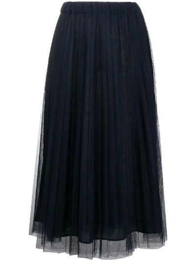 Shop P.a.r.o.s.h Pleated Midi Skirt In Blue