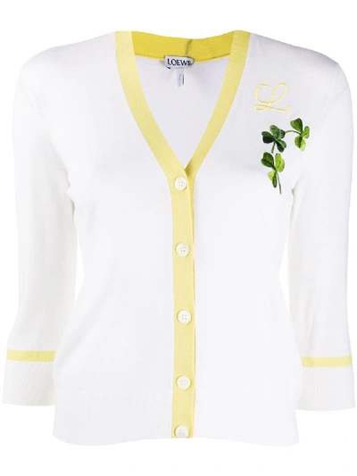 Shop Loewe Clover Wool Knit Cardigan In White