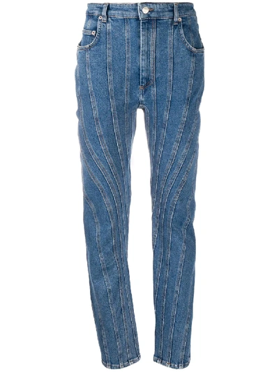 Shop Mugler Panelled Tapered Jeans In Blue