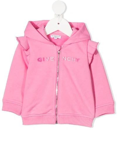 Shop Givenchy Ruffle Trim Hoodie In Pink