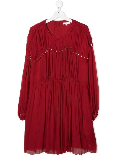 Shop Chloé Silk Pleated Peasant Dress In Red