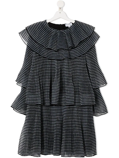 Shop Little Marc Jacobs Teen Striped Ruffled Dress In Black