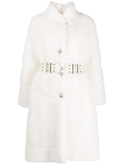 Shop Ermanno Scervino Faux Fur Belted Coat In White