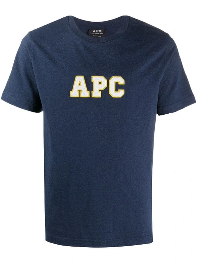 Shop Apc Logo Organic Cotton T-shirt In Blue