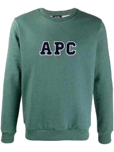 Shop A.p.c. Logo Embroidered Organic Cotton Sweatshirt In Green