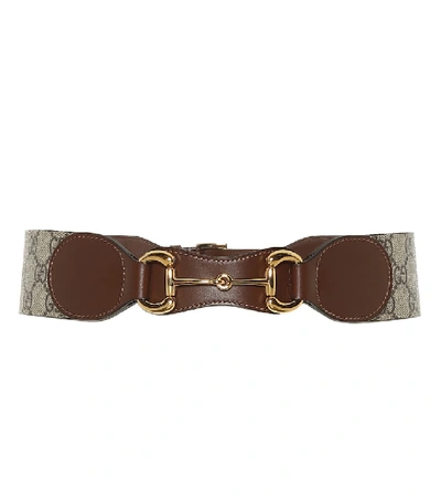 Shop Gucci Horsebit Leather And Canvas Belt In Brown