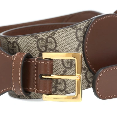 Shop Gucci Horsebit Leather And Canvas Belt In Brown