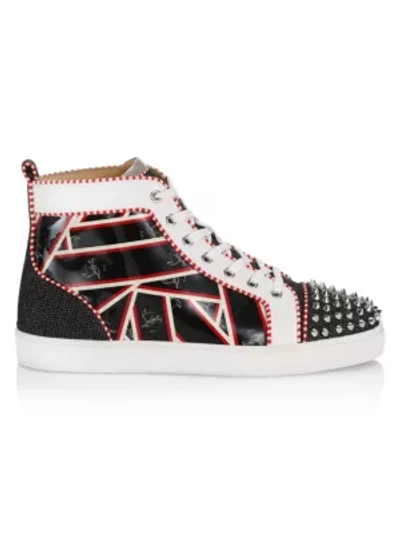 Shop Christian Louboutin Men's Lou Spikes Orlato High-top Sneakers In Red