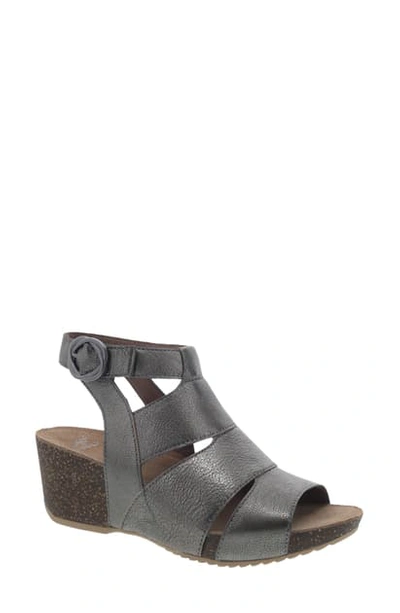 Shop Dansko Sera Wedge Sandal In Pewter Nappa Leather