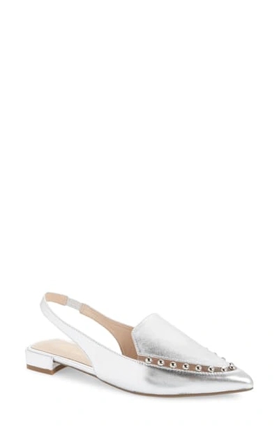 Shop Cecelia New York Cleo Studded Slingback Flat In Silver Leather