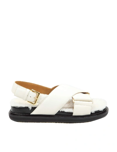 Shop Marni Fussbett Sandal In Leather With Curly Merinos In White