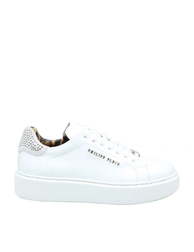Shop Philipp Plein Sneaker Lo-top In Leather With Crystal Inserts In White
