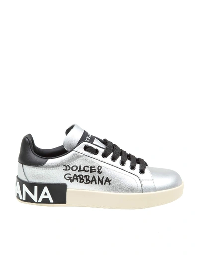 Shop Dolce & Gabbana Portofino Sneakers In Silver Leather