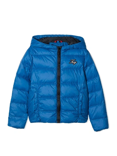 Shop Fay Blue Teen Jacket With Hood And Frontal Logo Application