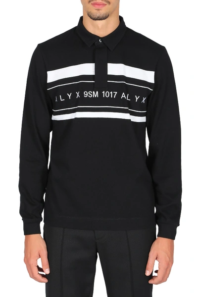 Shop Alyx L/s Striped Logo Polo In Nero/bianco