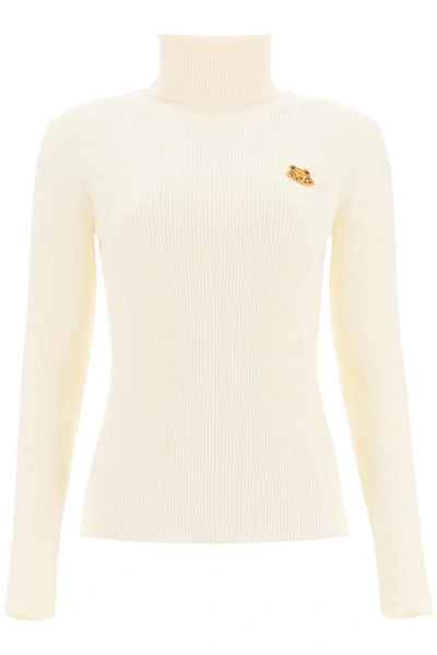 Shop Kenzo Turtleneck Sweater With Tigher Patch In Ecru (white)