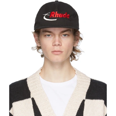 Shop Rhude Red Logo Hat In Black