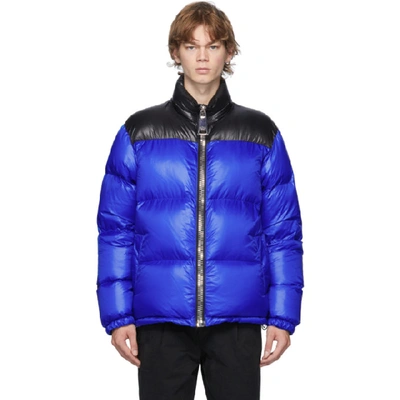 Shop Moschino Blue And Black Down Logo Jacket In A1298 Blue
