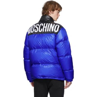 Shop Moschino Blue And Black Down Logo Jacket In A1298 Blue