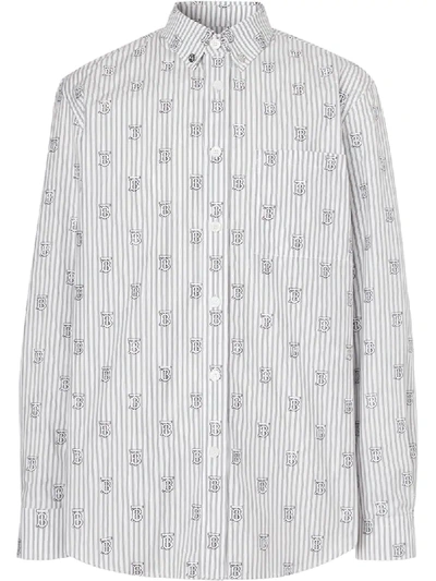 Shop Burberry Monogram-print Striped Shirt In White