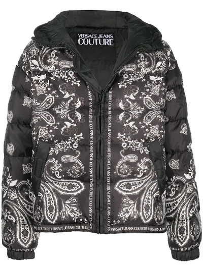 Shop Versace Jeans Couture Baroque Print Padded Jacket In Black