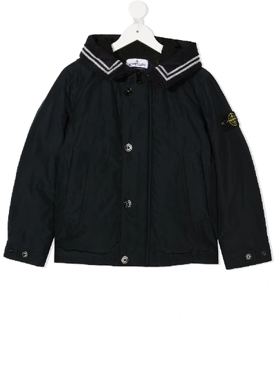 Shop Stone Island Junior Hooded Logo Patch Jacket In Blue
