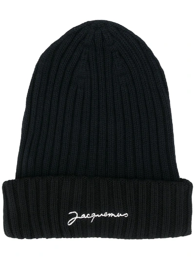 Shop Jacquemus Le Bonnet Ribbed Beanie Hat In Black
