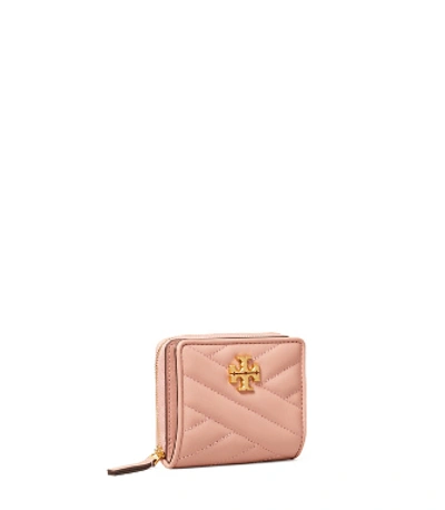 Shop Tory Burch Kira Chevron Bi-fold Wallet In Pink Moon/rolled Brass