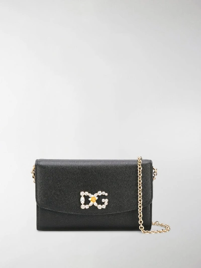 Shop Dolce & Gabbana Crystal-embellished Logo Mini Bag In Black