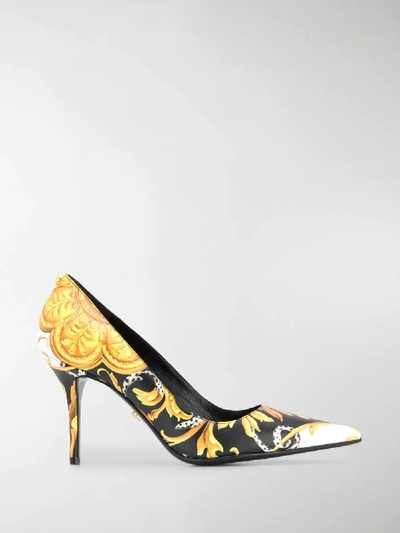 Shop Versace Baroque-print Pumps In Yellow