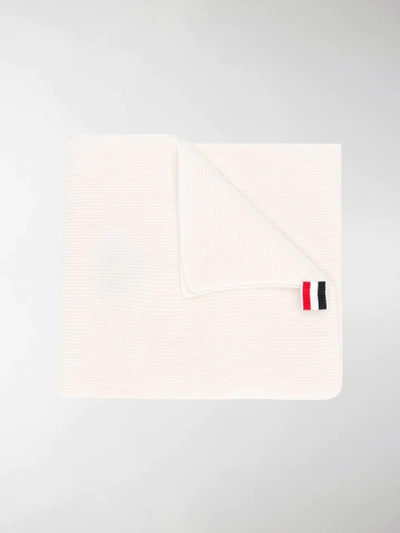 Shop Thom Browne Stripe Detail Scarf In White