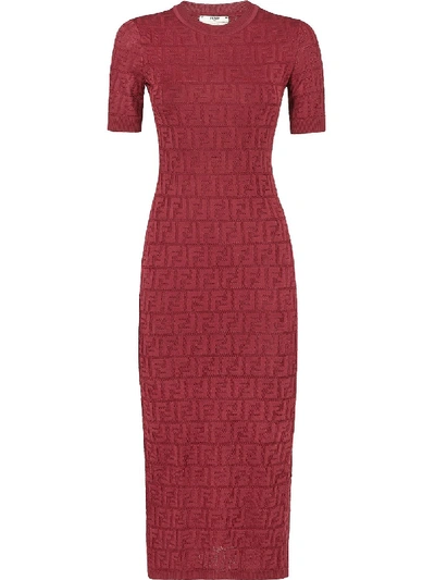 Shop Fendi Ff Intarsia Knitted Dress In Red
