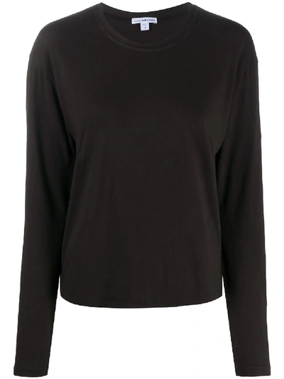 James Perse Long-sleeve Fitted Top In Brown