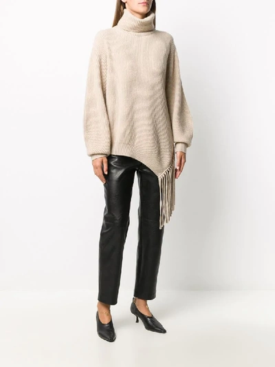 Shop Stella Mccartney Fringed Rib-knit Jumper In Neutrals