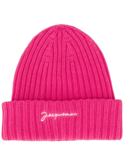 Shop Jacquemus Le Bonnet Ribbed Beanie Hat In Pink