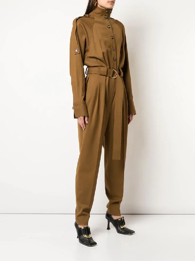 Shop Proenza Schouler High Collar Buttoned Jumpsuit In Brown