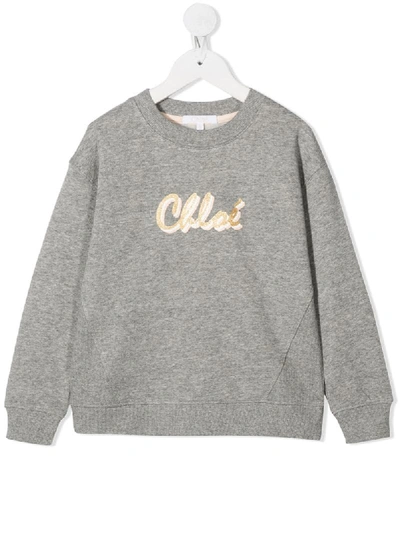 Shop Chloé Logo-print Rib-trimmed Sweatshirt In Grey