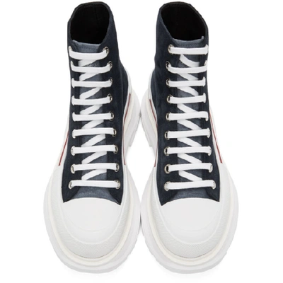 Shop Alexander Mcqueen Navy And White Suede Tread Slick Platform High Sneakers In 4018 Navywh