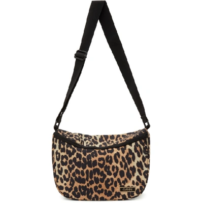 Shop Ganni Black And Brown Recycled Leopard Print Bag In 943 Leopard