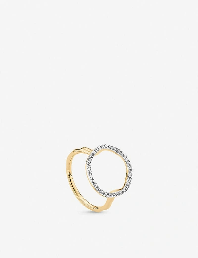 Shop Monica Vinader Riva Circle 18ct Gold-plated Vermeil Silver And Diamond Ring In 18 Ct Gold