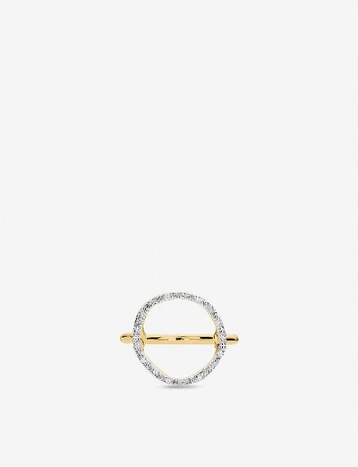 Shop Monica Vinader Riva Circle 18ct Gold-plated Vermeil Silver And Diamond Ring In 18 Ct Gold